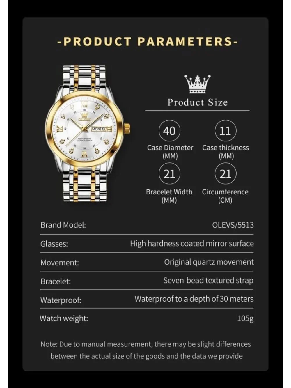 Olevs Men's Silver Gold Diamond Wrist Quartz Stainless Luminous Luxury Watch